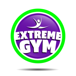 Extreme Gym logo promoting gymnastics classes, tumbling, open gym, parties, summer camps, and fitness for kids.